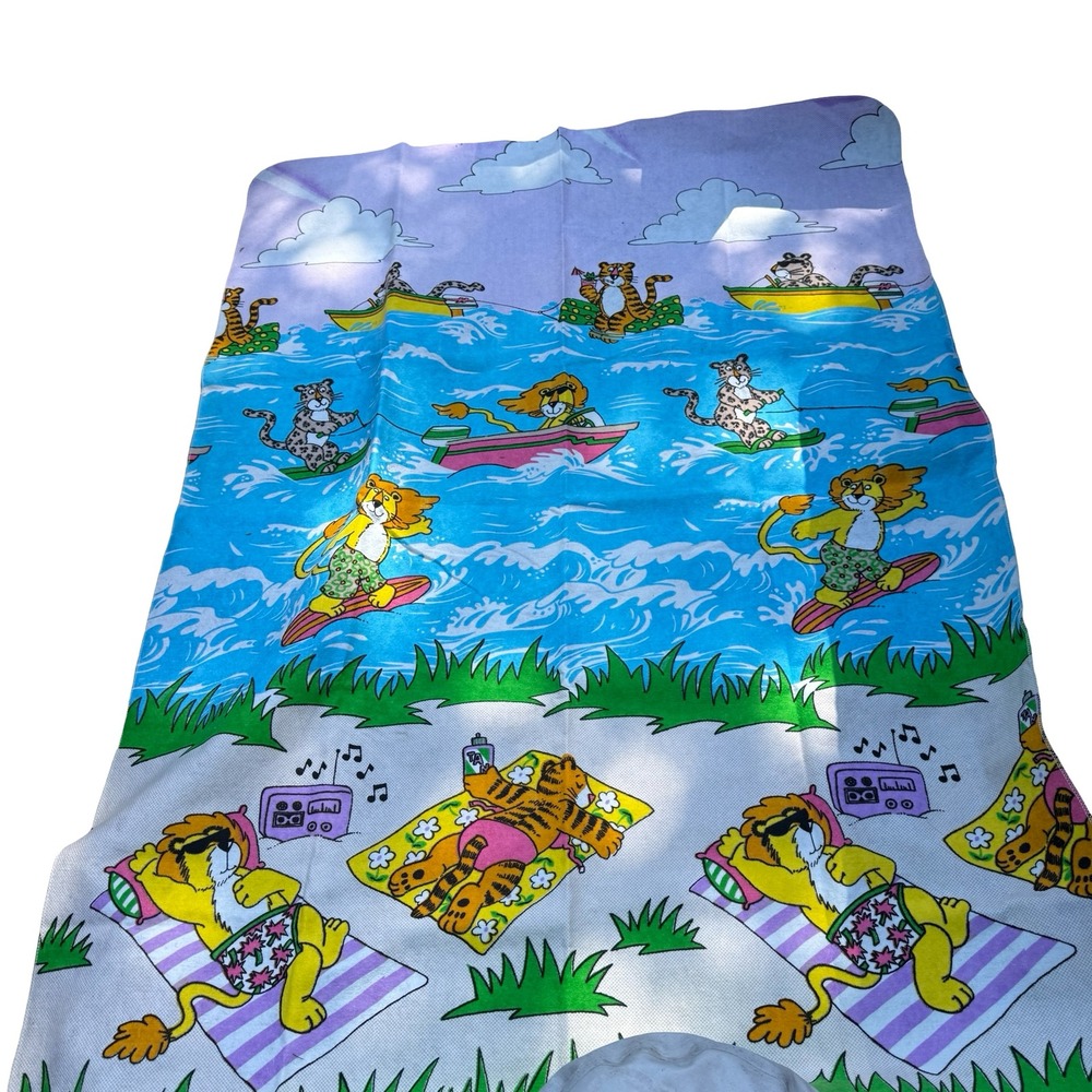 Vintage Encee Inc Beach‎ Blanket 60x90 Cartoon Lion Tiger Cheetah Sunbathing USA